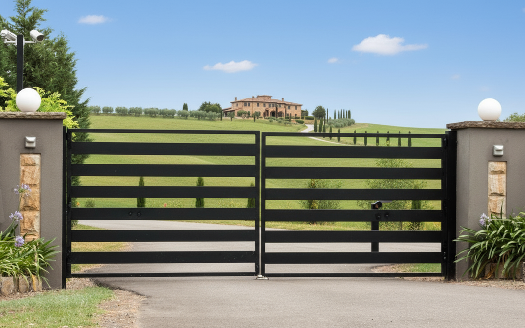 Stratus Linea – Modern Horizontal Slat Steel Driveway Gate Model # DWG877