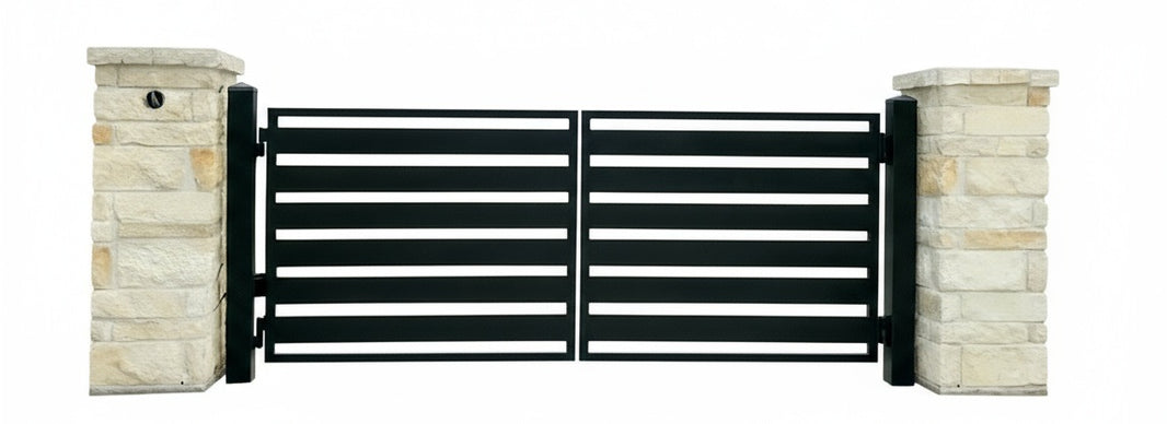 Stratus Linea – Modern Horizontal Slat Steel Driveway Gate Model # DWG877
