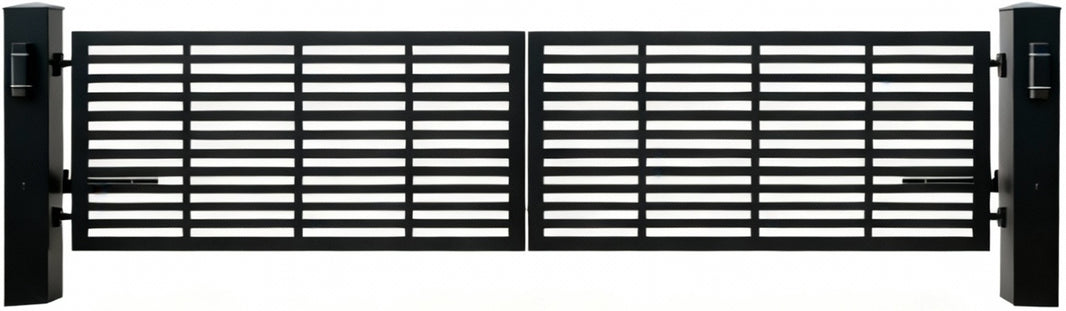 GridForm Axis – Modern Steel Driveway Gate with Geometric Paneling Model # DWG8866