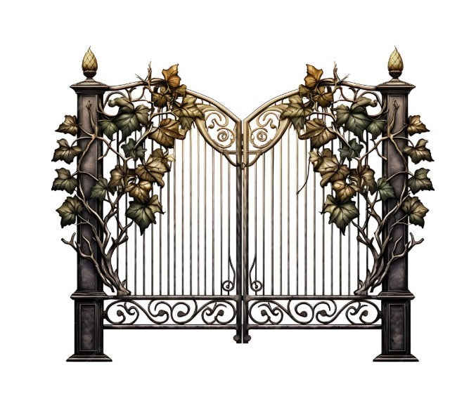 Ornate Wrought Iron Driveway Gate | Handcrafted Decorative Steel Entrance Gate with Ivy Scrollwork – Model # DWG093