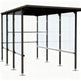 TAIMCO shopping cart shelter with flat roof and full glass side panels.