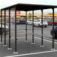 Structural beam and support detail of TAIMCO metal shopping cart shelter showcasing commercial‑grade fabrication.