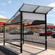 Black steel frame and precision‑welded joints on TAIMCO shopping cart shelter.