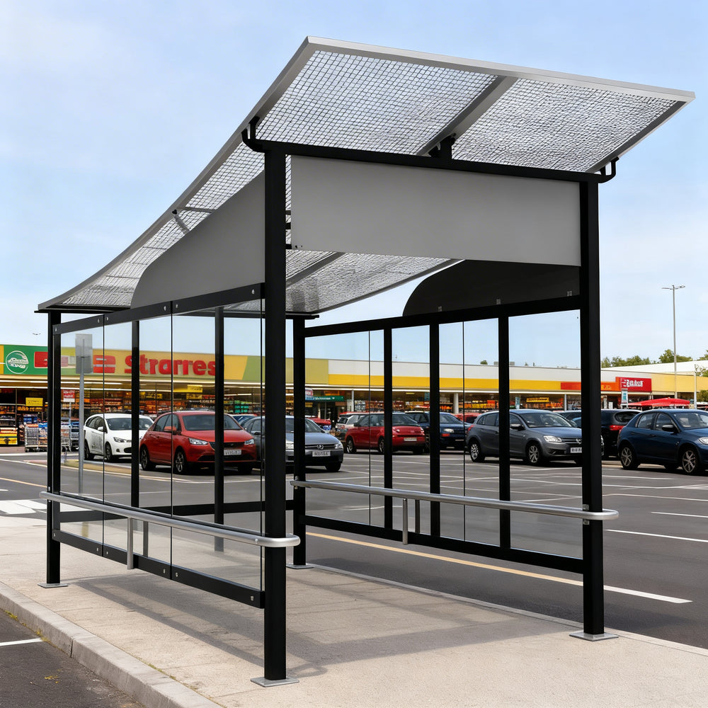 Structural beam and support detail of TAIMCO metal shopping cart shelter showcasing commercial‑grade fabrication.