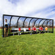 Close‑up of curved polycarbonate roof on TAIMCO sports shelter showing weather‑resistant construction.