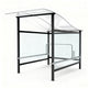 TAIMCO shopping cart shelter with wavy polycarbonate roof and full glass side panels.