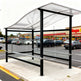 Black steel frame and precision‑welded joints on TAIMCO shopping cart shelter.