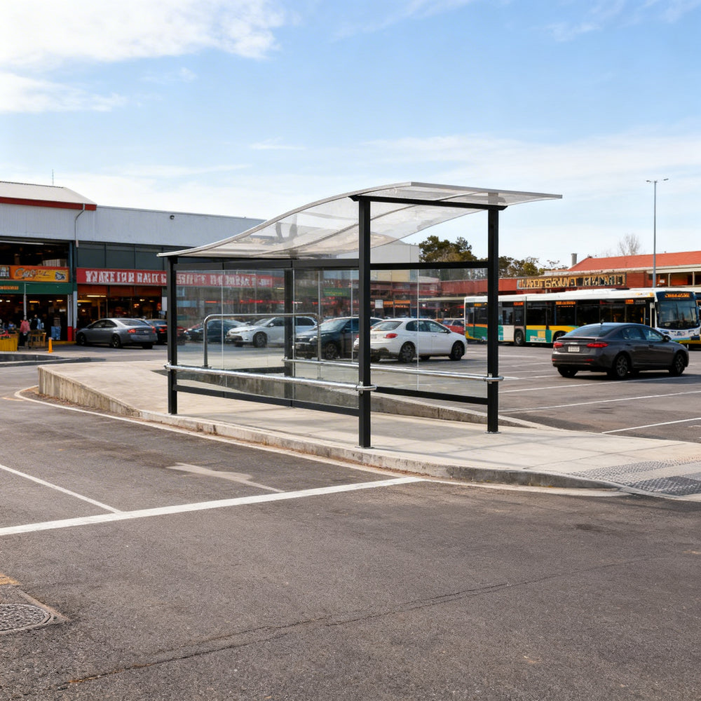 Structural beam and support detail of TAIMCO metal shopping cart shelter showcasing commercial‑grade fabrication.