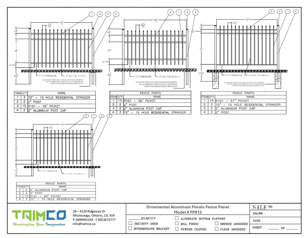 Ornamental Aluminum Finials Fence Panel - Model # FP912