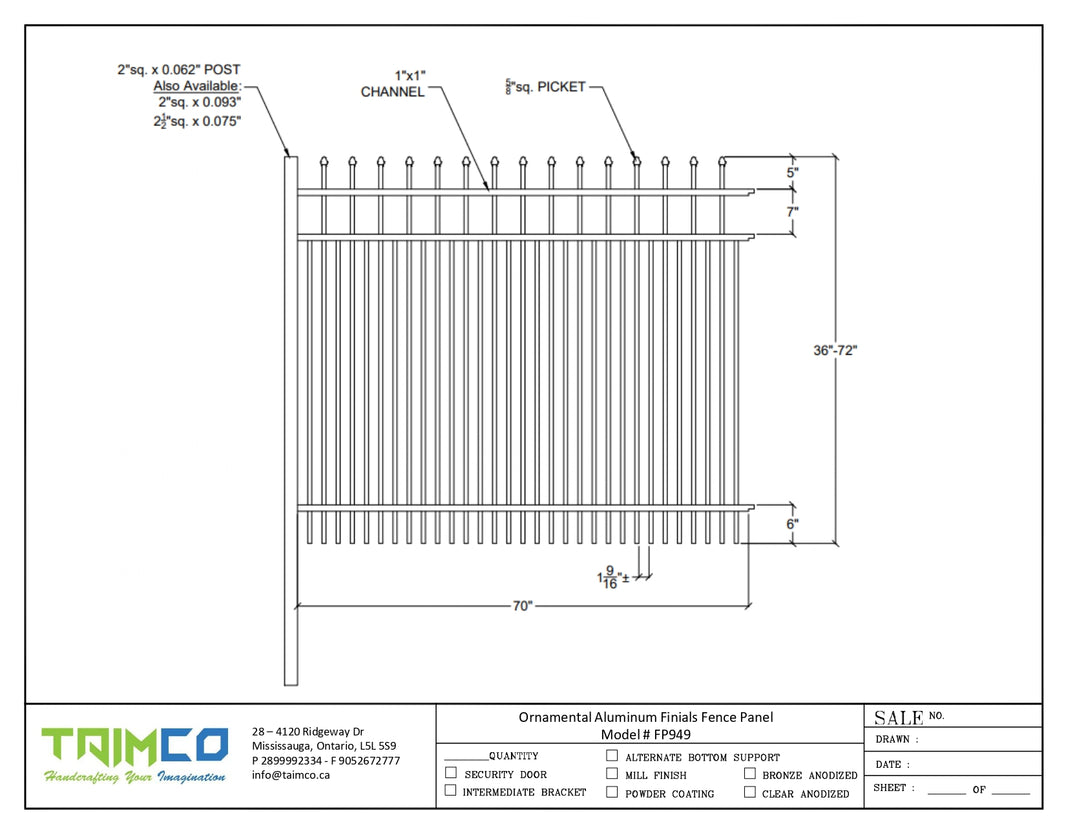 Ornamental Aluminum Finials Fence Panel - Model # FP949