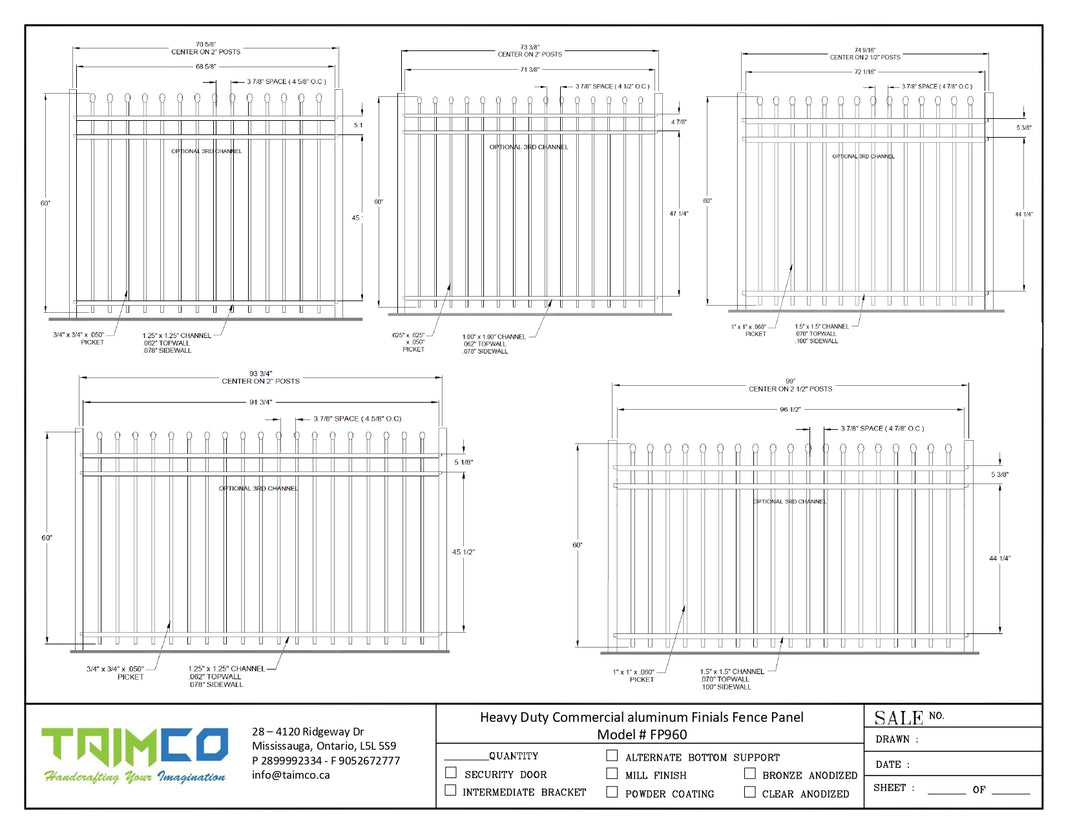 Heavy Duty Commercial aluminum Finials Fence Panel - Model # FP960