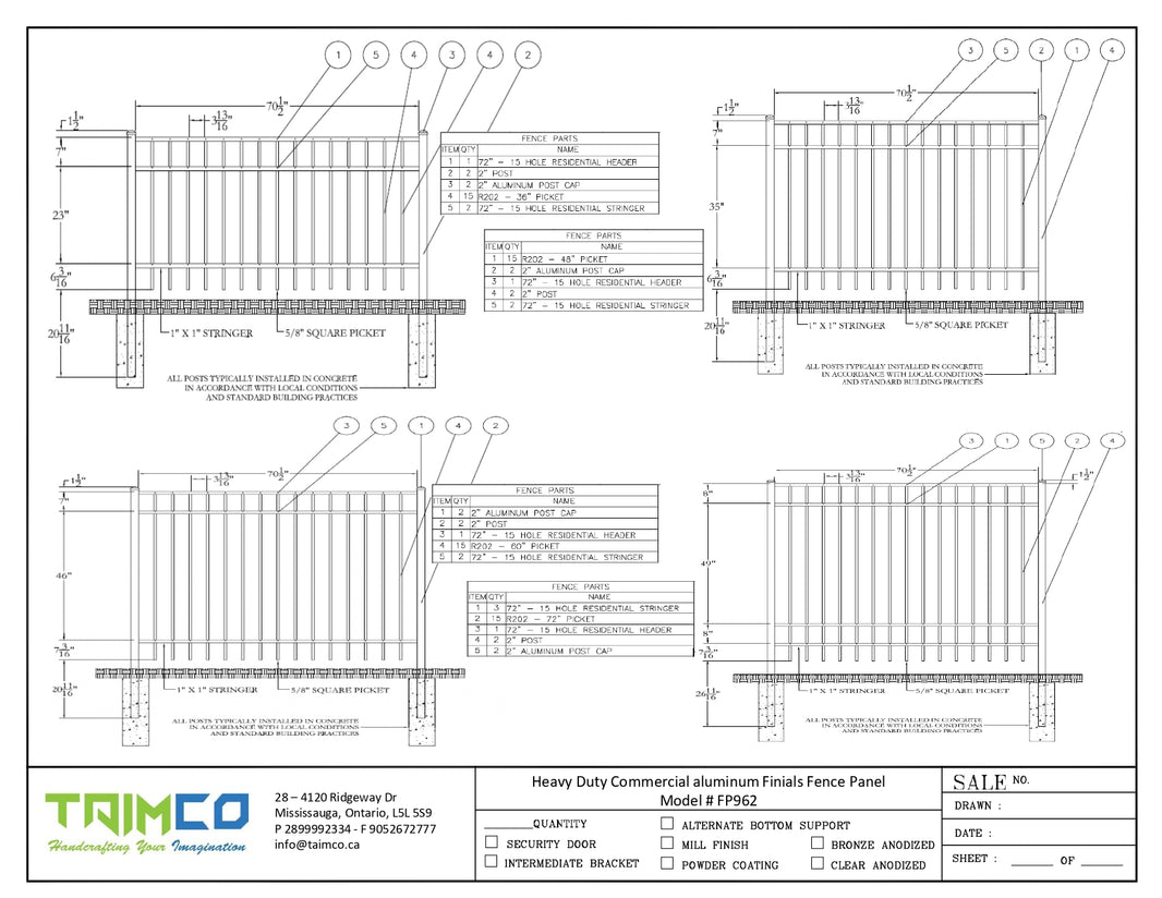 Heavy Duty Commercial aluminum Finials Fence Panel - Model # FP962