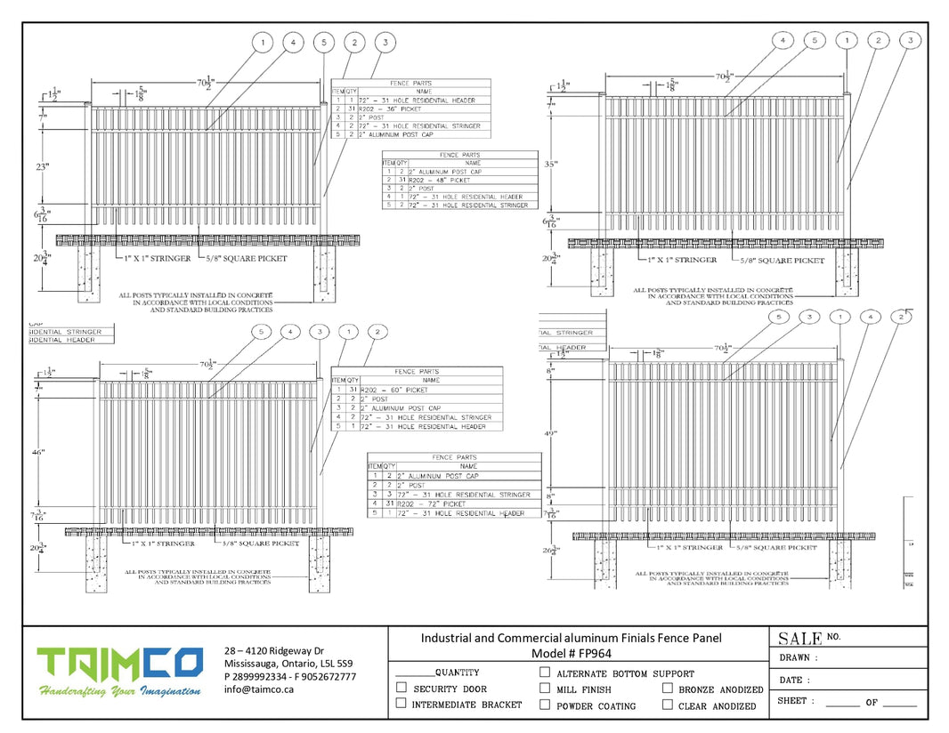 Industrial and Commercial aluminum Finials Fence Panel - Model # FP964