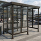 Black steel frame and precision‑welded joints on TAIMCO bus stop shelter.