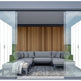 Side angle of louvered pergola with horizontal roof slats