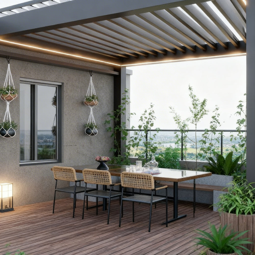 Top‑down angle showing louvered roof system