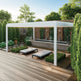 Close‑up of pergola louver blades and structural frame