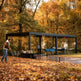 Side angle of louvered pergola with horizontal roof slats