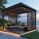 Front view of free‑standing pergola with adjustable louvers
