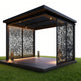 Close‑up of pergola louver blades and LED lighting