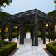 Close‑up of ornamental steel arches and decorative roof detailing