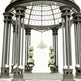 Front view of ornamental metal dome structure with decorative patterns