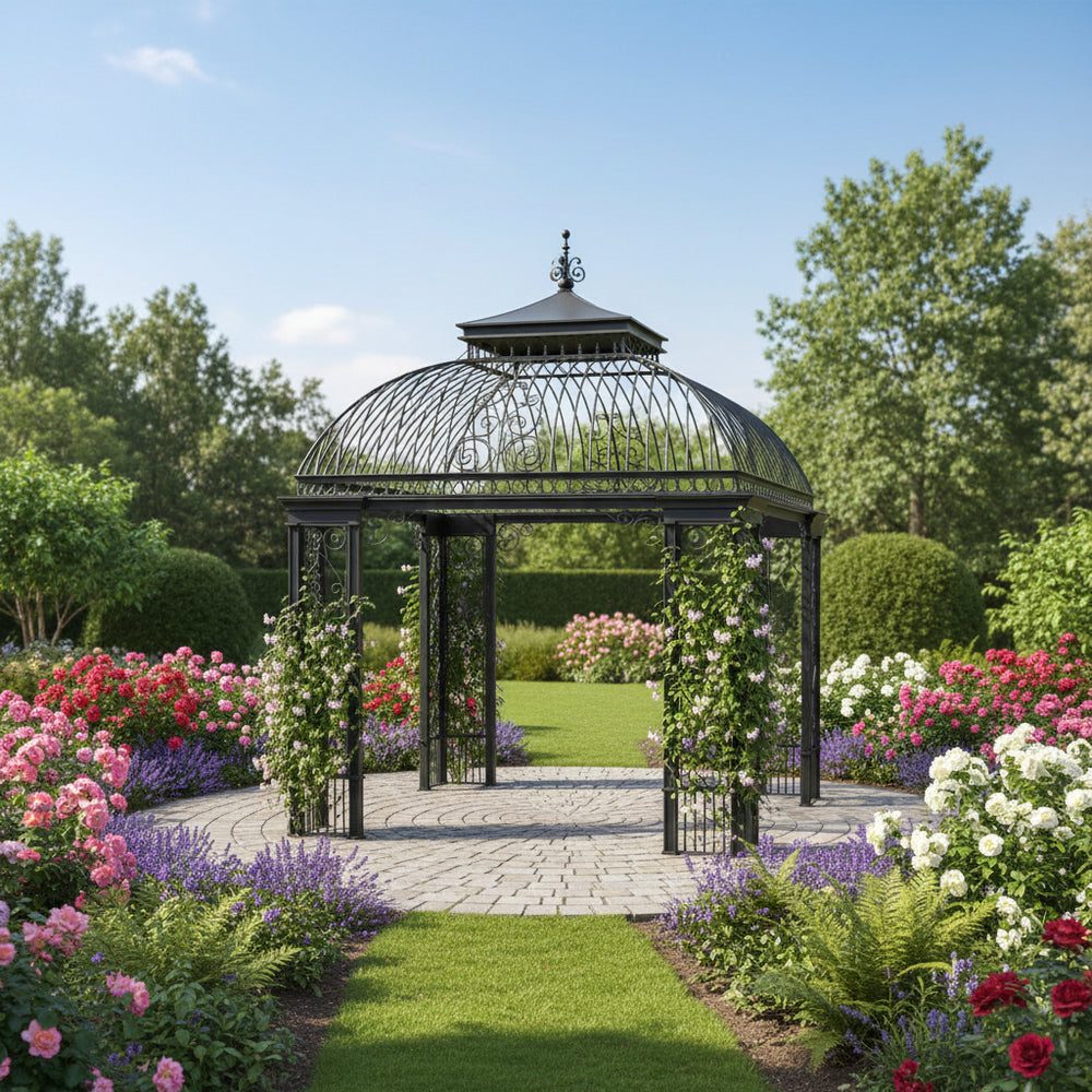 Top‑down angle showing square layout and dome‑style roof pattern