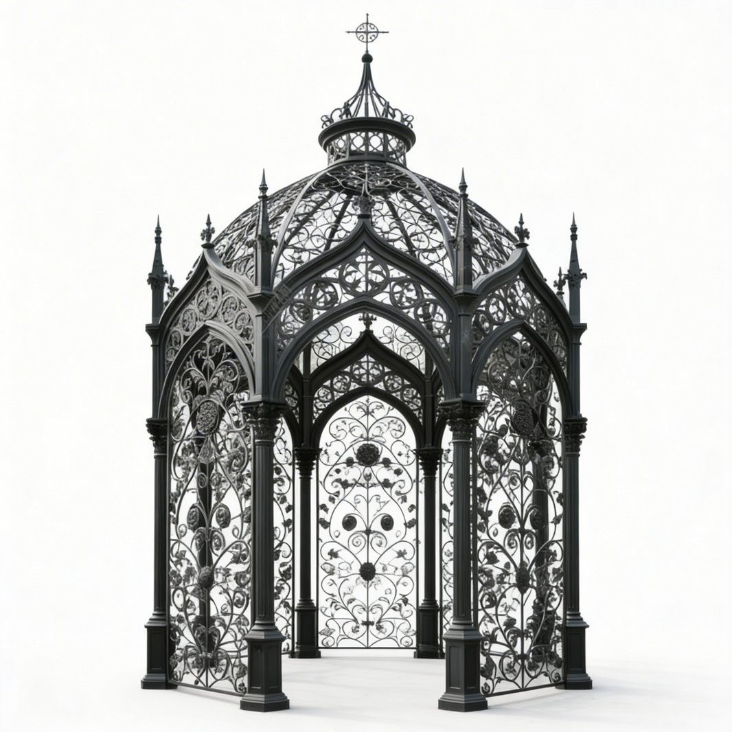 Gothic‑Style Round Ornamental Steel Dome Pergola with Decorative Columns | Model FS109