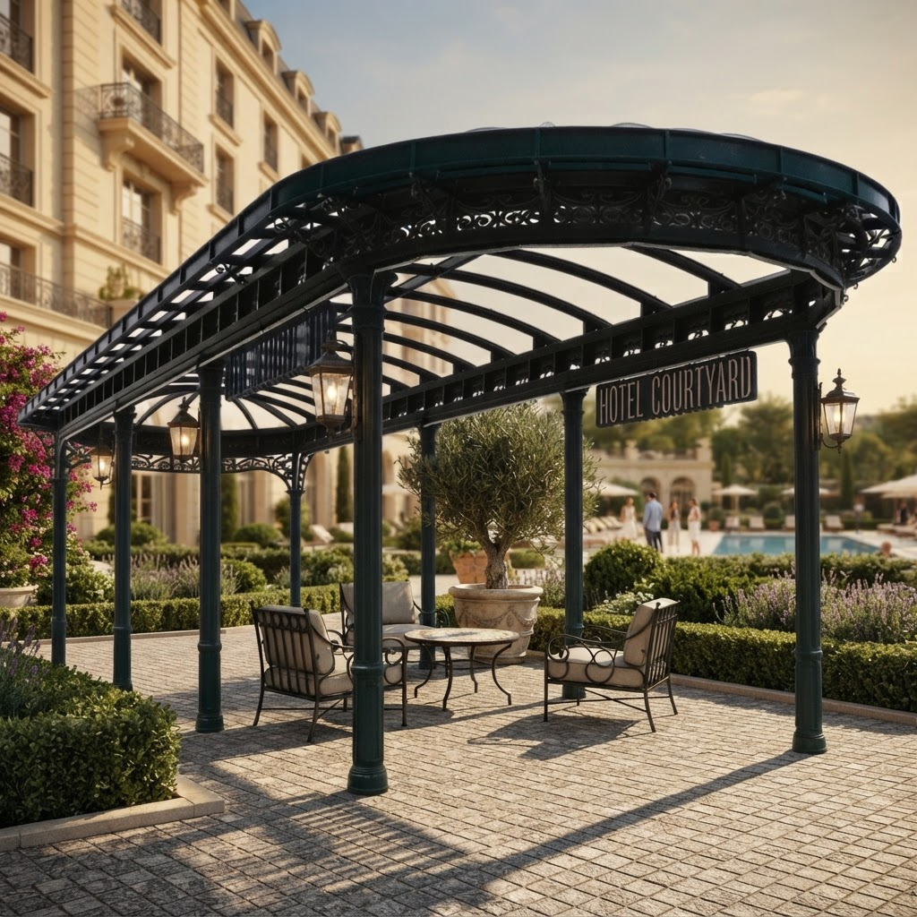 Round Gothic‑Style Ornamental Steel Dome Pergola with Decorative Column | Model FS110