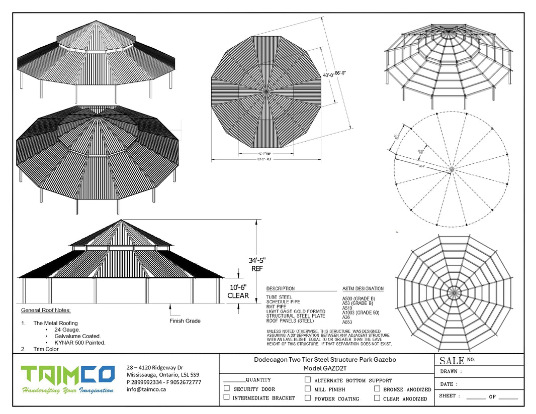 Dodecagon Two Tiers Steel Structure Park Gazebo | Model # GAZD2T