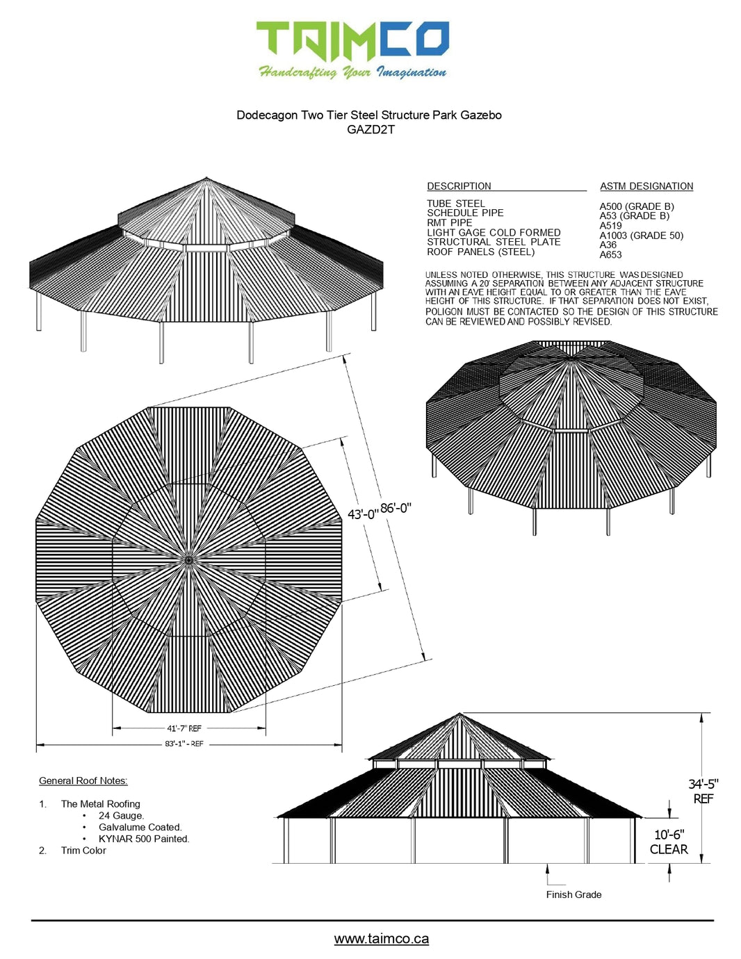 Dodecagon Two Tiers Steel Structure Park Gazebo | Model # GAZD2T