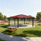Full product shot of hexagon steel structure gazebo with one‑tier roof, isolated on clean background