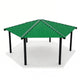 Green hexagonal gazebo with black legs on a white background