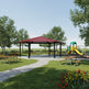 Side angle of hexagon steel gazebo showing durable steel posts and clean architectural lines