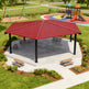Close-up of steel roof panels and structural joints on hexagon park gazebo