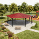 Interior view of hexagon gazebo showing open layout and steel support beams