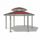 Close‑up of steel roof structure and vertical posts on hexagon gazebo