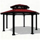 Hexagonal gazebo with red roof and black frame on a white background