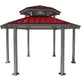 Hexagonal gazebo with a red roof on a white background
