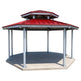 Three‑quarter angle of two‑tier hexagon gazebo showing roof ventilation design.