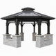 Hexagonal gazebo with stone base on a white background