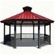 Octagon steel gazebo with red metal roof and decorative cap on open platform