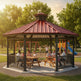 Close‑up of steel roof panels and decorative cap on octagon gazebo