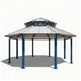 Octagon two‑tier steel gazebo with red metal roof and blue support columns