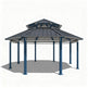 Octagon two‑tier steel gazebo with red metal roof and blue support columns