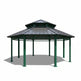 Front view of octagon steel gazebo featuring vented two‑tier roof design