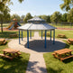 Octagon two‑tier steel gazebo photographed on light‑colored surface.