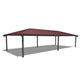 Full product view of rectangular steel shelter with hip roof and modern design