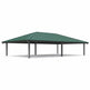 Rectangular steel pavilion with green hip roof and multiple support columns