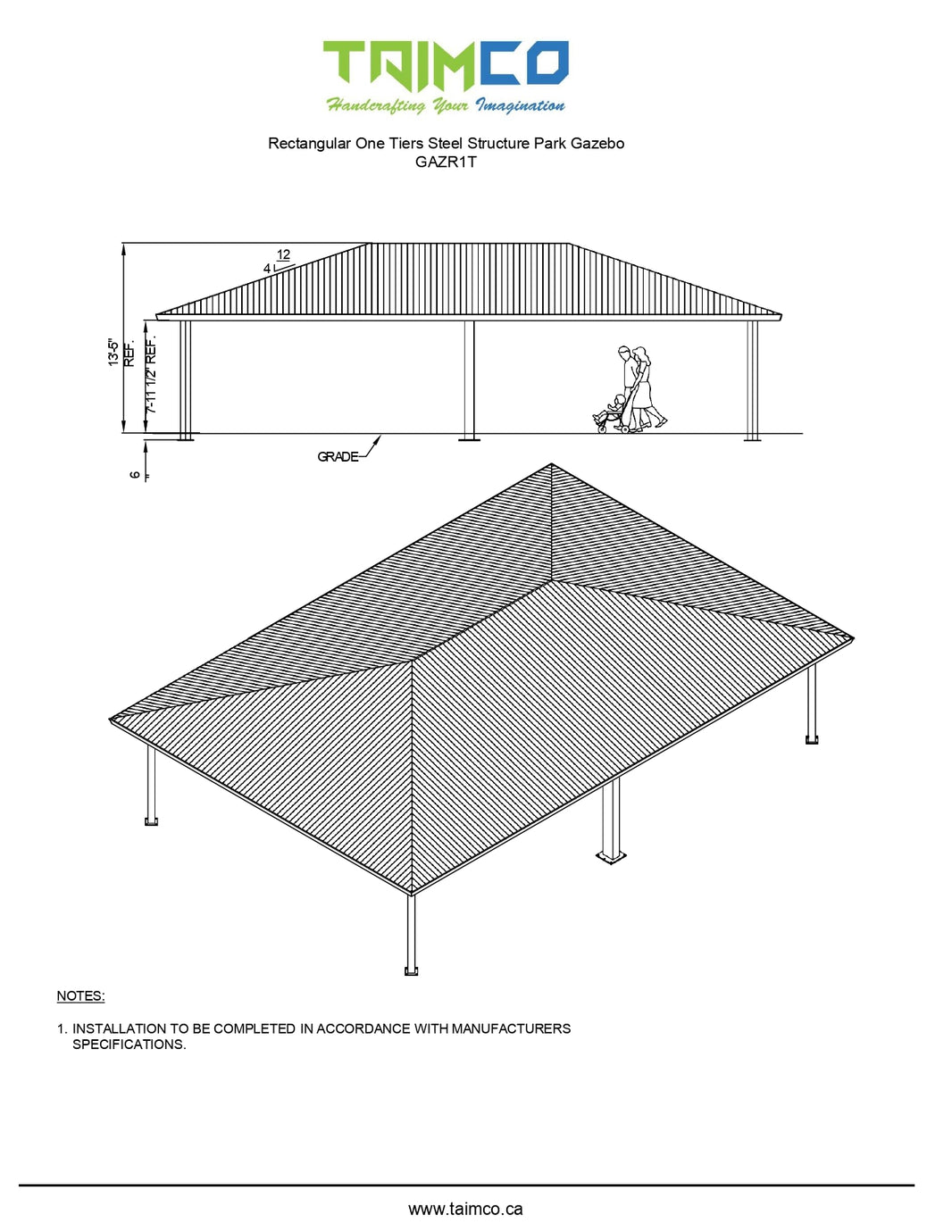 Biltmore Rectangular Steel Structure Park Gazebo  | Model # GAZR1T